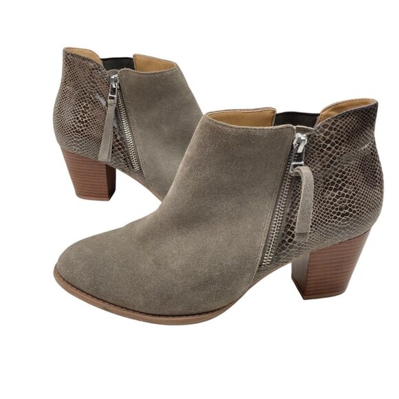 *Vionic Anne Ankle Boots Womens Size 10W Gray Suede Leather Snake Ortho Comfort - Picture 1 of 11